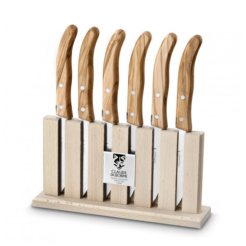 Rack of 6 Grill steak knives exotic wood handle Rack of 6 Grill steak knives exotic wood handle