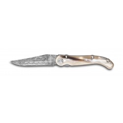 Couteau de poche Baroudeur Laguiole lame Damas manche corne claire