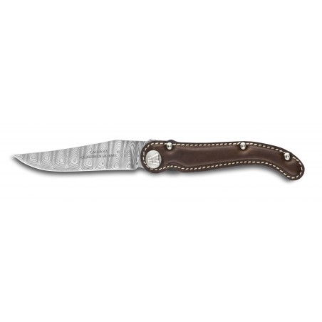 Scrapper Laguiole pocket knife Damascus blade leather handle Scrapper Laguiole pocket knife Damascus blade leather handle