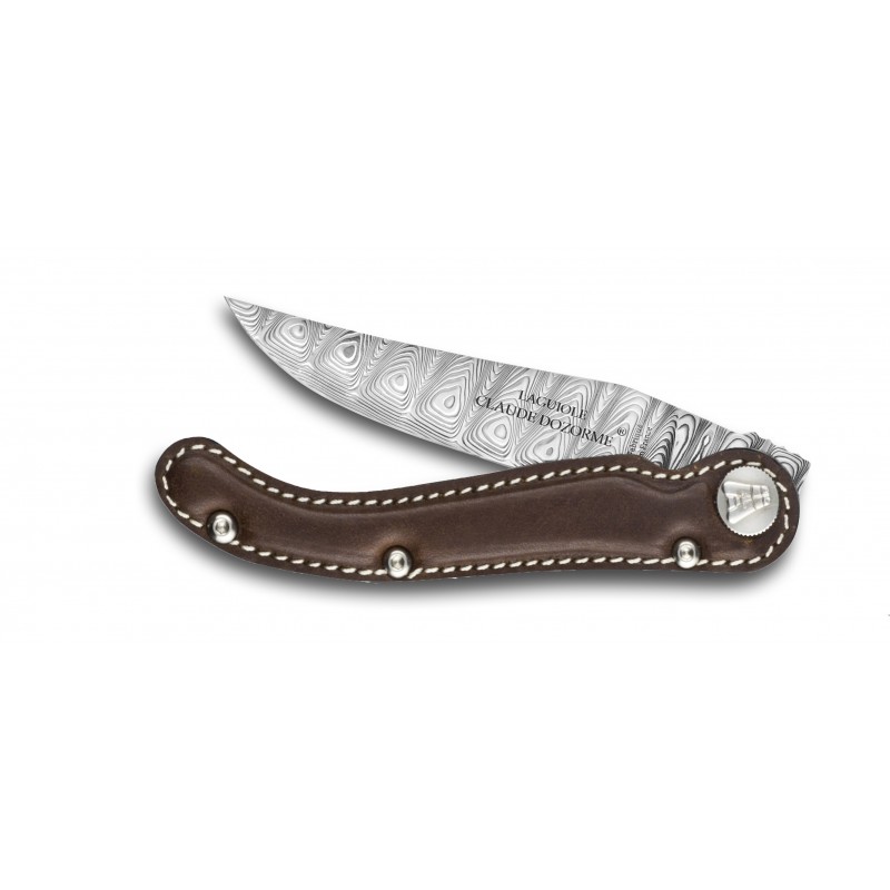 Scrapper Laguiole pocket knife Damascus blade leather handle Scrapper Laguiole pocket knife Damascus blade leather handle