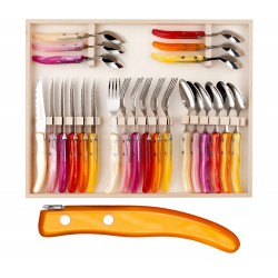 Wood box of 24 pieces berlingot single color resin handle