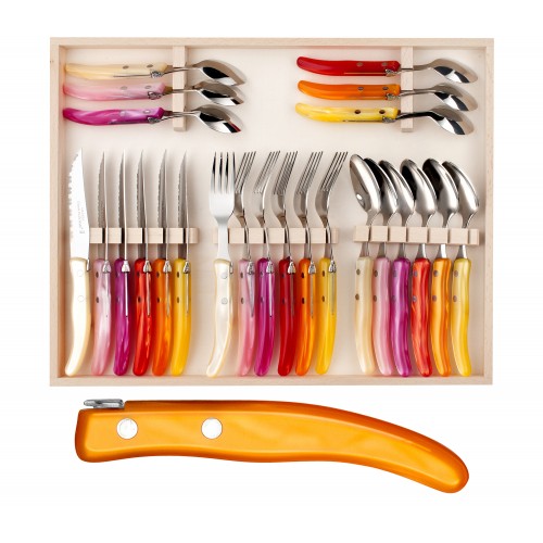 Wood box of 24 pieces berlingot single color resin handle