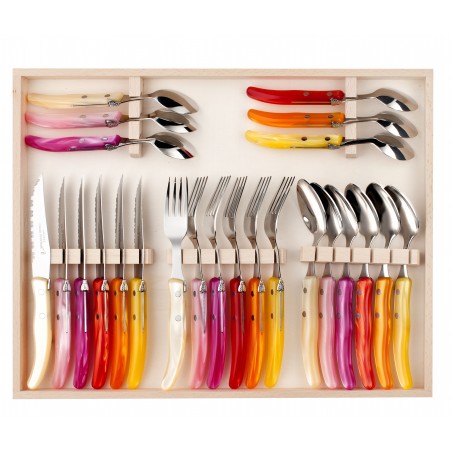 Wood box of 24 pieces berlingot mixed color resin handle Wood box of 24 pieces berlingot mixed color resin handle