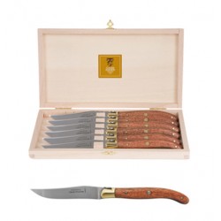 Wood box of 6 Laguiole knives brass bolster